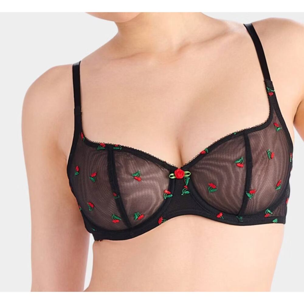 Parade black mesh cherry embroidered unlined bra‎